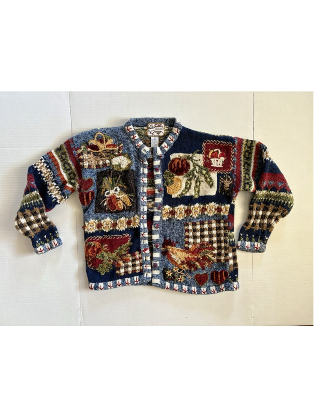 Vtg Heirloom Collectibles Cottagecore Grandma Country Chicken Fall Chunky Knit L